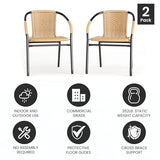 EMMA + OLIVER 2 Pack Beige Rattan Indoor-Outdoor Restaurant Stack Chair with Curved Back EMMA + OLIVER