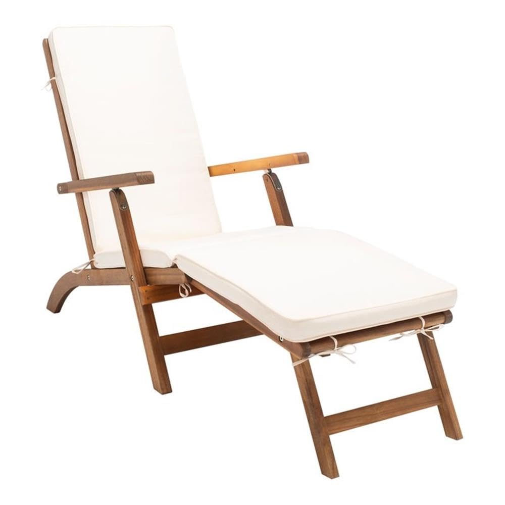 SAFAVIEH Outdoor Collection Palmdale Natural Brown Solid Wood/Beige Cushion Chaise Lounge Chair (PAT7015C) Safavieh