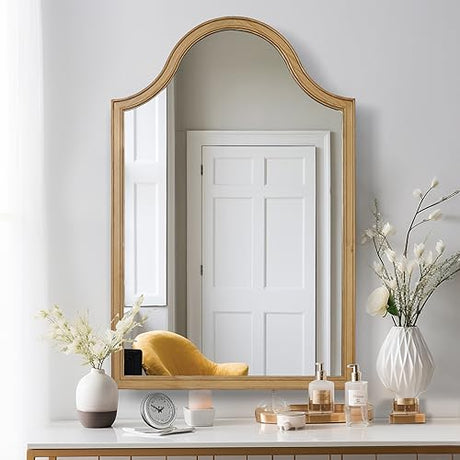 WallBeyond Arched Wood Mirror 24" x 36" Farmhouse Arched Wall Mirror for Bathroom Wood Wall Decor Mirror for Hallway Bedroom Living Room WallBeyond