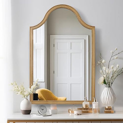 WallBeyond Arched Wood Mirror 24" x 36" Farmhouse Arched Wall Mirror for Bathroom Wood Wall Decor Mirror for Hallway Bedroom Living Room