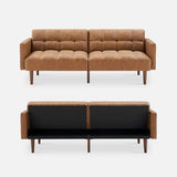 mopio Aaron Couch, Small Sofa, Futon, Sofa Bed, Sleeper Sofa, Loveseat, Mid Century Modern Futon Couch, Sofa Cama, Couches for Living Room, Bedroom (Pecan Brown, Faux Leather) mopio