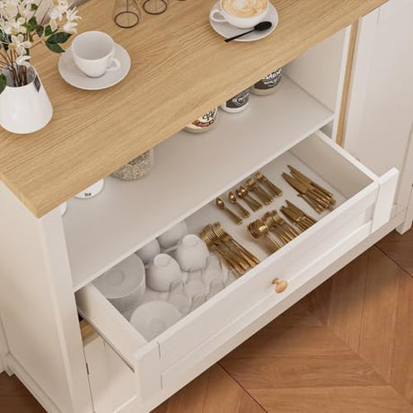 Viaozutis Storage Cabinet with Doors and Drawers,Kitchen Storage Cabinets，with Drawer and Adjustable Shelf（White） Viaozutis