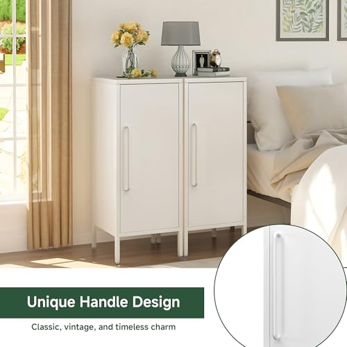 PEROKIER Metal Storage Cabinet with 2 Adjustable Shelves Freestanding White Storage Cabinets with Door for Office Kitchen Bathroom Living Room Pantry Garage PEROKIER