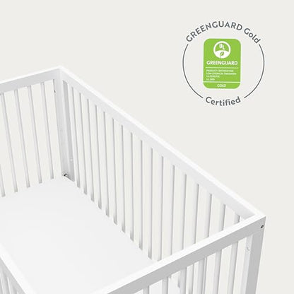 Storkcraft Santorini Deluxe 5-in-1 Convertible Crib with Bonus Toddler Guardrail (White with Driftwood) – GREENGUARD Gold Certified, Toddler Guardrail Included in Box, Fits Standard Crib Matt - WoodArtSupply