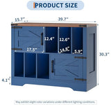 BouPower 39" Large Vinyl Record Player Stand with Vinyl Storage, Farmhouse Wood Turntable Record Player Stand with Storage Cabinet and 2 Barn Doors to 450 Albums for Living Room Bedroom, Navy Blue BouPower