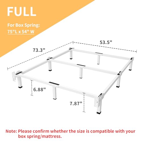 Superay Metal Bed Frame, 9-Leg Bed Base, 8 inches Support for Box Spring, Full, Easy Assembly, White Superay