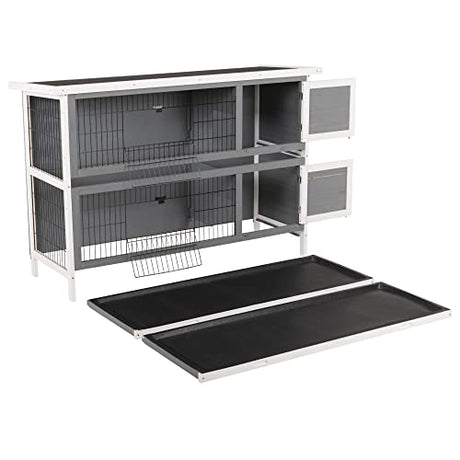 PawHut 54" 2-Story Large Rabbit Hutch Bunny Cage Wooden Pet House Small Animal Habitat with Lockable Doors, No Leak Tray and Waterproof Roof for Outdoor/Indoor Dark Grey PawHut