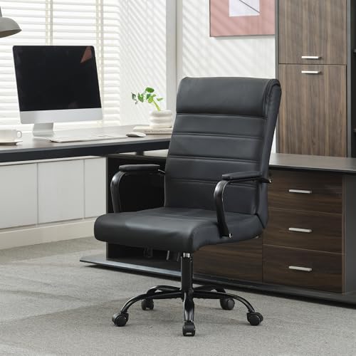 BOWTHY Office Desk Chair,Modern Conference Room Chairs,High Back Ergonomic Home ofiice Chair,Adjustable Height Swivel Executive Computer Chair with Padded Seat and Armrest (Pure Black) BOWTHY