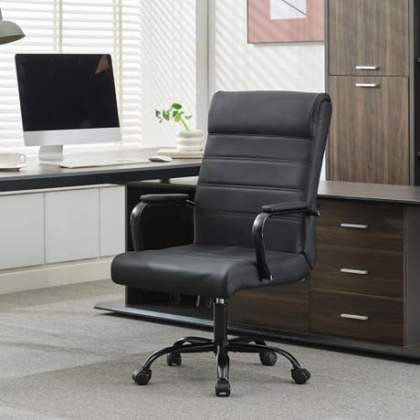 BOWTHY Office Desk Chair,Modern Conference Room Chairs,High Back Ergonomic Home ofiice Chair,Adjustable Height Swivel Executive Computer Chair with Padded Seat and Armrest (Pure Black) BOWTHY
