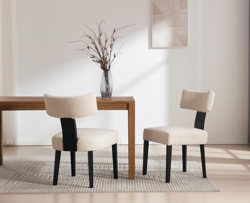 DAYALANE Wooden Dining Table Set of 4, Farmhouse Rectangular Dining Room Table with 4 Upholstered Beige Dining Room Chairs, Black Frame, Modern Black Kitchen Table and Linen Chairs Set for Home DAYALANE