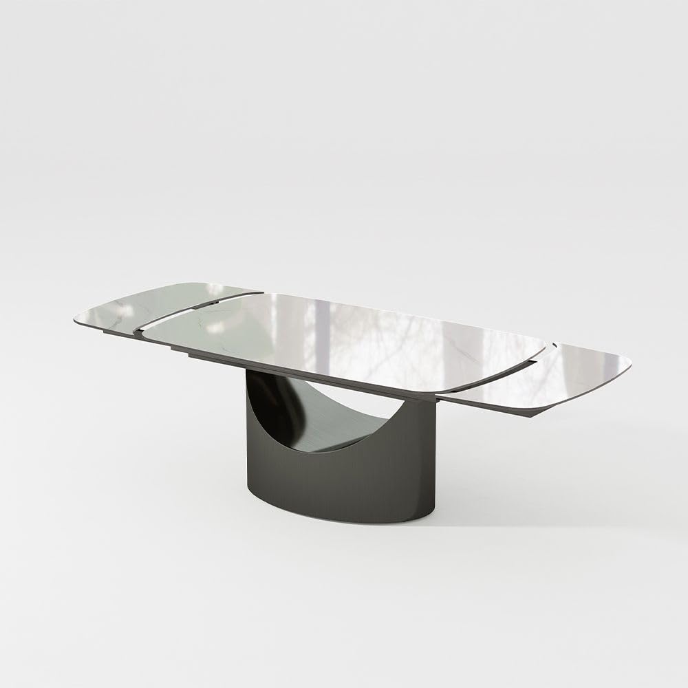 POVISON Dining Table, Extendable Dining Room Table for 6 to 10, 93.7" Hobart Modern Dining Table， White Rectangular Glossy Sintered Stone Tabletop for Dining Room, Gray Carbon Steel Leg(Table Only) POVISON