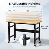 Garage Rolling Workbench - 35"X20" Adjustable Height Work Bench with Lockable Wheels | 2000Lbs Heavy Duty Rubber Wood Top Work Table Tool Bench for Workshop, Garage, Office, Home Nanberone