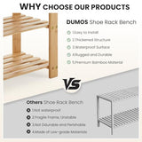 DUMOS Shoe Rack Bench, 3-Tier Bamboo Entryway Benches, Holds Up to 286 lb Storage Organizer, 11.22 x 27.6 x 18 Inches, Suitable for Bedroom Living Room Balcony, Classical Wood DUMOS