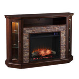 SEI Furniture Redden Faux Stone Corner Convertible Electric Fireplace with Media Storage, New Espresso SEI Furniture