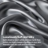 BEDELITE Satin Sheets Full Size Bed Set, Luxury Soft Dark Grey Silky Sheets for Hair and Skin, Similar to Silk Bed Sheets Set 4 Pieces with 1 Deep Pocket Fitted Sheet, 1 Flat Sheet, and 2 Pillowcases BEDELITE