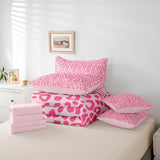 Feelyou Cute Leopard Bedding Set for All Season Cheetah 7 Pieces Comforter Sets Full Size Teens Room Decor Pink Animal Print Bed in a Bag with Comforter, Sheets, Pillowcases & Cushion Cover Feelyou