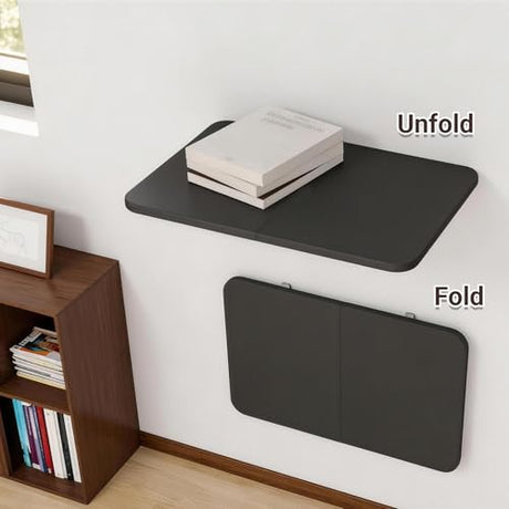 Neoaider Wall Mounted Folding Desk 23.6” x 15.7”, Drop Down Table with Metal Collapsible Brackets, Folding Wall Table for Small Spaces, Home, Office, Kitchen, Laundry Room-Black Neoaider