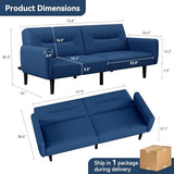 AMICLIBER Futon Sofa Bed,75.8" Linen Fabric Comfy Futon Couch Bed,3 Seater Convertible Sleeper Sofa with Adjustable Backrests,Modern Folding Loveseat for Living Room,Office,Apartment,Bedroom,Blue AMICLIBER