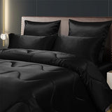 YASMENG Black Satin Silky Comforter Set Queen Size Summer Cooling Glossy Quilt Set Smooth Touch Luxury Hotel Silk Like Satin Duvet Down Alternative Comforter with 2 Pillowcases for All Seasons YASMENG