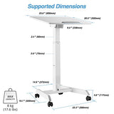 AVLT 47" Height Adjustable Mobile Workstation with Tilting Desk (3 ft 11 inches) - Foot Pedal Pneumatic Standing Desk Cart - Mobile Laptop Cart - Mobile White Cart with Brake Casters AVLT