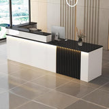 L Shaped Reception Desk with Counter, Modern Front Desk Reception Counter with Lockable Drawer, Retail Checkout Office Computer Workstation for Clothing Store Beauty Salon, SOHO, Shop cartBit