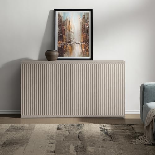 SICOTAS Buffet Cabinet with Storage Accent Sideboard Modern Credenza with Doors & Shelves Fluted Media Console Mid Century Coffee Bar Table for Living Room Kitchen Dining Room Hallway（2PCS） SICOTAS