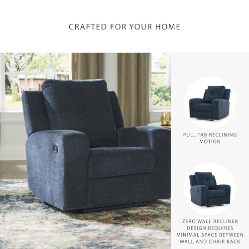 Signature Design by Ashley Danum Casual Manual Tufted Wall Hugger Recliner with Track Arms, Blue