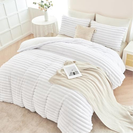 ANGIYUIN 3 Pieces White Duvet Cover Sets Twin Faux Fur Fluffy Bedding Cover Sets for Kids Girls Teens Soft Fuzzy Comforter Cover Sets for All Season(White Twin) ANGIYUIN