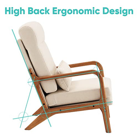 JOYBASE Lounge Accent Chair, Mid Century Modern Chair, High Back Chair, Wood Frame Armchair, Comfy Reading Chair for Living Room, Office, Bedroom (Off-White, Fabric), 34.6''D x 25.6''W x 36.6''H JOYBASE