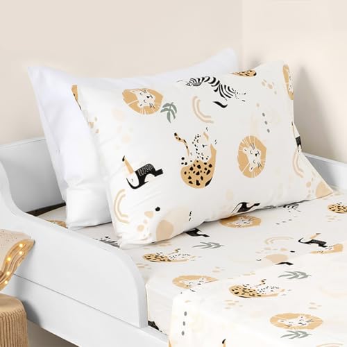 100% Cotton 210TC Salt Earth Kids Bedsheet,Twin Sheets Set for Toddler bed, 3 Piece Bedding Set Including Flat Sheet, Fitted Sheet, and Pillowcase, Themed Sheets for a Playful Kids Bed (Jungle Safari) Salt Earth