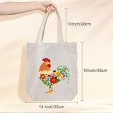 Louise Maelys Embroidery Kit Canvas Tote Bag for Beginners,Cross Stitch Kits for Adults,DIY Needlepoint Include Rooster and Flower Pattern,Women Shopping Reusable Grocery Bags