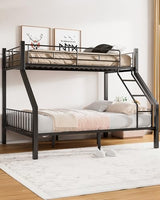 Miscoos Twin XL Over Queen Bunk Bed, Heavy Duty Bunk Bed with Safety Ladder and Full-Length Guardrails, Metal Queen Bed Frame with Slats Support for Adults, Teens, Kids, Black Miscoos