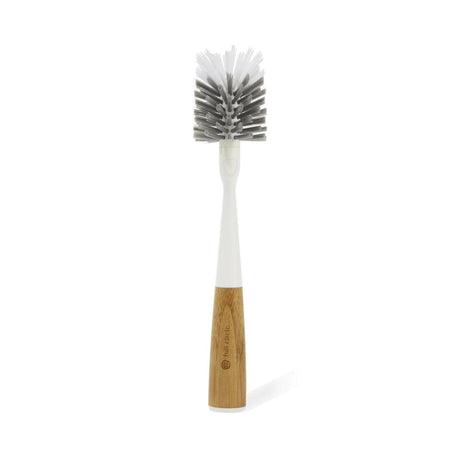Full Circle Clean Reach Bottle Brush with Replaceable Bristle Brush Head, Bamboo Handle, White Full Circle