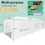 HOTEEL 10x30 Party Tent Outdoor Canopy Tent with Removable Sidewalls, White Tents for Parties Waterproof for Patio Gazebo Shelter Carpas Wedding Events BBQ Hoteel