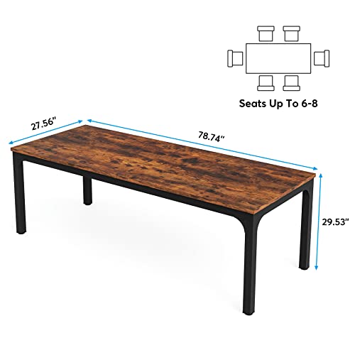 Tribesigns 78.7 Inch Dining Table for 8, Industrial Rectangle Wood Dining Table, Long Rustic Dinner Table with Heavy Duty Metal Legs (Only Table) (Rustic Brown) Tribesigns