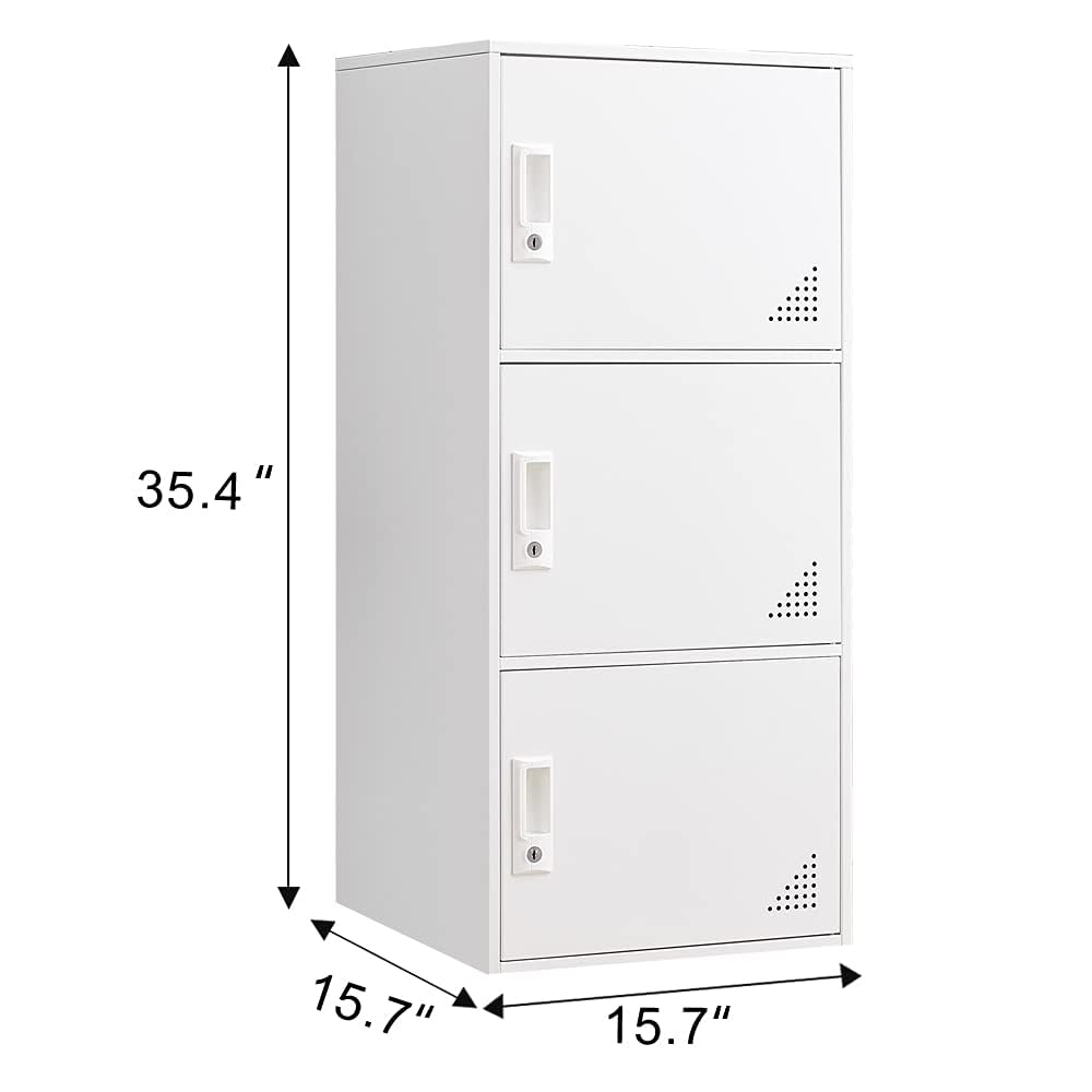 iCHENGGD 3 Door Metal Locker Steel Storage Cabinet, Office Storage Lockers for Employees, Vertical Metal Cabinets for Home,Office,School,Room Storage Organizer (White) iCHENGGD