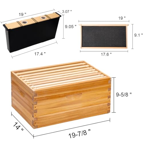 ThxBees 8 Frame Bee Hive Starter Kit, Beehives and Supplies, Beehive Dipped in 100% Beeswax with Frames, Bee Starter Kit Includes Hive Pro Feeder, 2Pcs Bee Keeper Hats, 17Pcs Beekeeping Tool Kit