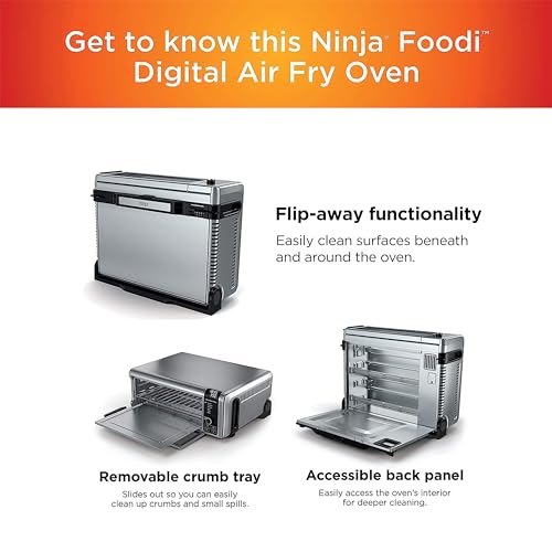 Ninja SP101 Digital Air Fry Countertop Oven with 8-in-1 Functionality, Flip Up & Away Capability for Storage Space, with Air Fry Basket, Wire Rack & Crumb Tray, Silver Ninja