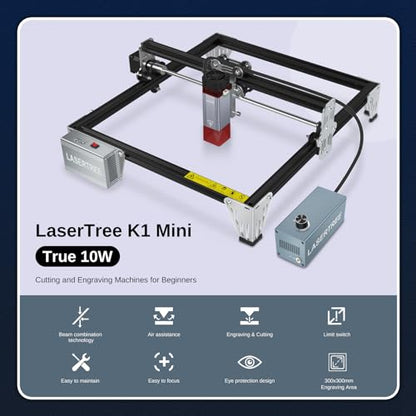 LASER TREE Laser Engraver Machine,10W Output Power, Higher Accuracy Laser Engraving Machine with Air Assist Pump, Eye Protection Laser Module, Laser Engraver for Wood and Metal, Acrylic, Leat - WoodArtSupply