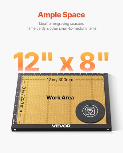 VEVOR 45W CO2 Laser Engraver, 12 x 8 in, Desktop CO2 Laser Engraver Cutter Machine with Rotary Axis, Air Assist, Engraving Machine Compatible with LightBurn CorelDRAW GRBL, for Wood Acrylic Glass VEVOR