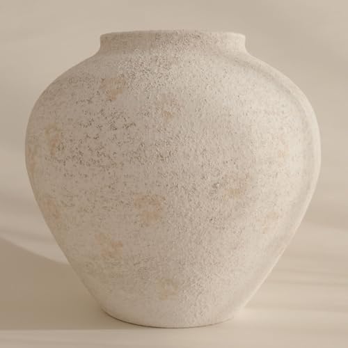 SilkSerenade Large White Round Vase for Flowers & Table Centerpieces - 11 Inch Rustic Textured Earthy Stone Look, Matte Big Vessel Decorative Arina Modern Farmhouse Wabi Sabi Decor Living Dining Room Silk Serenade