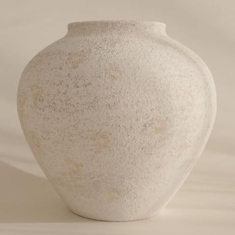 SilkSerenade Large White Round Vase for Flowers & Table Centerpieces - 11 Inch Rustic Textured Earthy Stone Look, Matte Big Vessel Decorative Arina Modern Farmhouse Wabi Sabi Decor Living Dining Room Silk Serenade