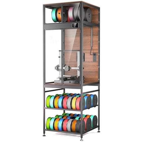 Crafit 3D Printer Cabinet with 48 Spools Filament Storage Rack, 3D Printer Enclosure with Ventilation, Thermo-Hygrometer and LED Light, Heat-Resistant, Dustproof and Noise-Reduction Design, Upgraded Crafit