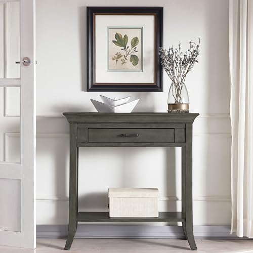Topol Tray Edge Solid Wood Console Table with Drawer and Shelf, Smoke Gray Wash, Perfect for Entryways, Hallways, and Living Rooms – Leick Home, 10127-GR Leick Home