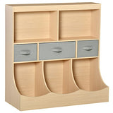HOMCOM Natural Wood Kids Bookcase and Toy Storage Organizer with Drawers HOMCOM