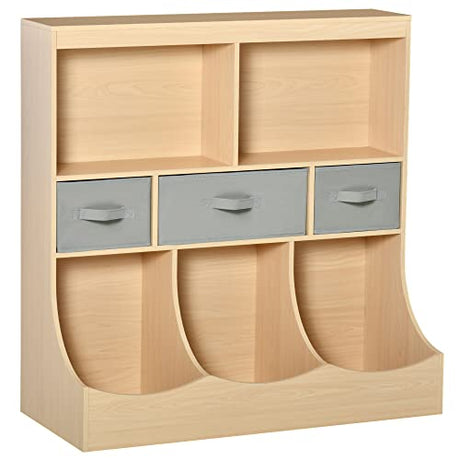 HOMCOM Natural Wood Kids Bookcase and Toy Storage Organizer with Drawers HOMCOM