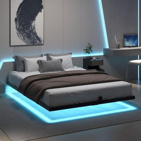 HOMBCK Floating Bed Frame Full Size with LED Light, Modern Metal Bed Frame, No Box Spring Needed, Noise Free, Easy Assembly HOMBCK
