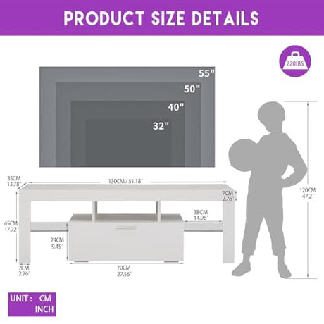 HOUAGI LED TV Stand for Televisions up to 55 Inchs, Black Modern Entertainment Center with Storage Drawer and Glass Shelf, TV Console Table for Living Room,Bedroom, 50in HOUAGI