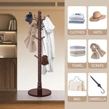 LOZABEE Wood Coat Rack Stand, Vintage Wooden Coat Rack Freestanding with Sturdy Round Base,Classic Coat Racks with 14 Hooks, Natural Birch Wood Standing Coat for Entryway (Vintage Round chassis) LOZABEE