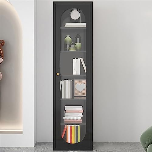 KWOKING Contemporary Metal Bookcase with Adjustable Shelves and Glass Doors in French Cream Style - WoodArtSupply